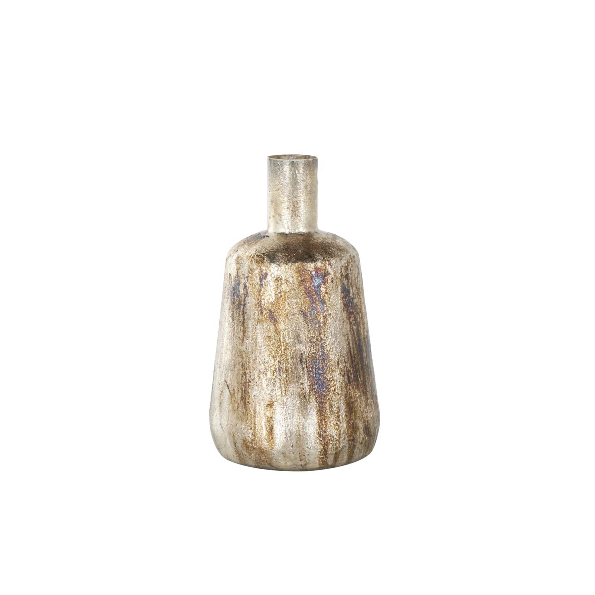 Bronze & Cream Foiled Metal Vase with Blue Accents